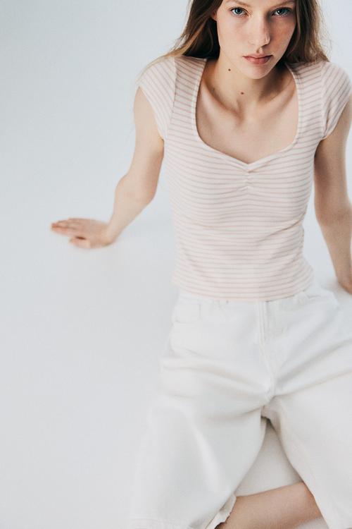 Ribbed t-shirt - peach pink striped