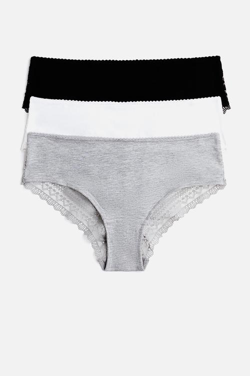 3 pack cotton and lace hipster briefs - multi