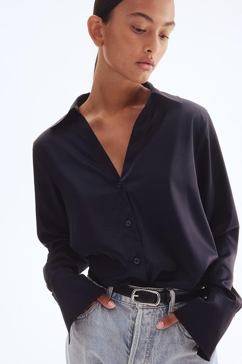 V-neck blouse - navy blue