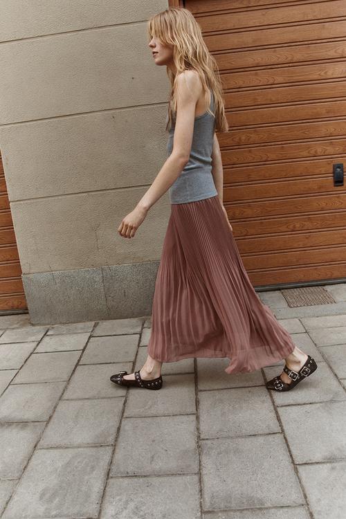 Pleated chiffon skirt - dusty pink