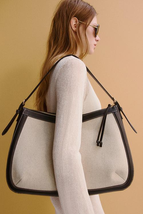 Shoulder bag - light beige & black