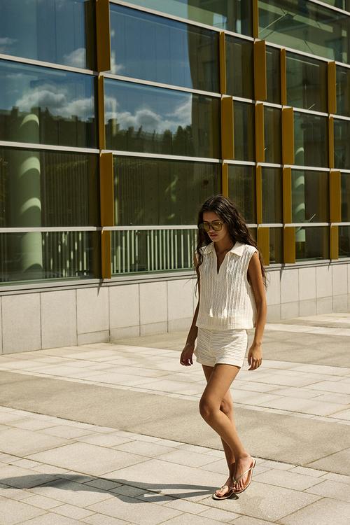 Pointelle-knit top - cream