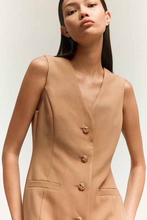 Button-front dress - beige