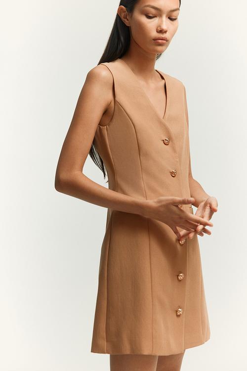 Button-front dress - beige