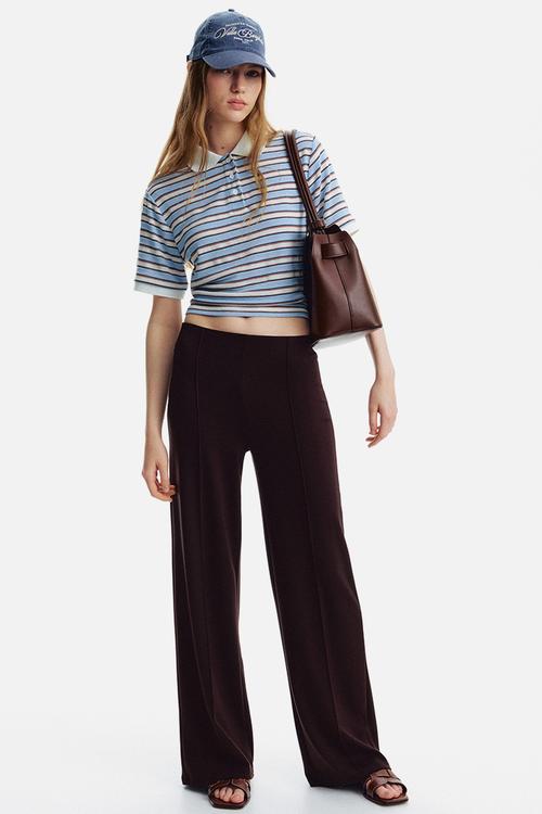 Fine-knit polo shirt - light blue striped 