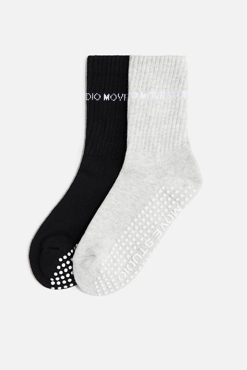 2 pack anti-slip yoga socks - black & grey marl