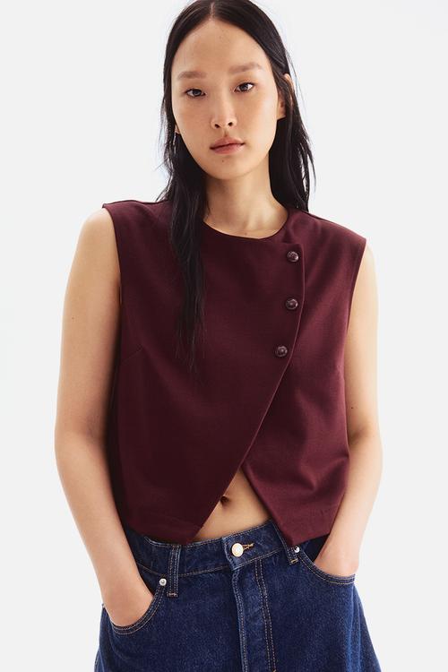 Asymmetric wrap waistcoat - burgundy