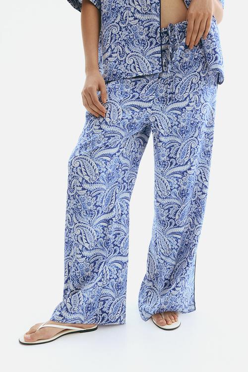 Drawstring trousers - blue paisley pattern