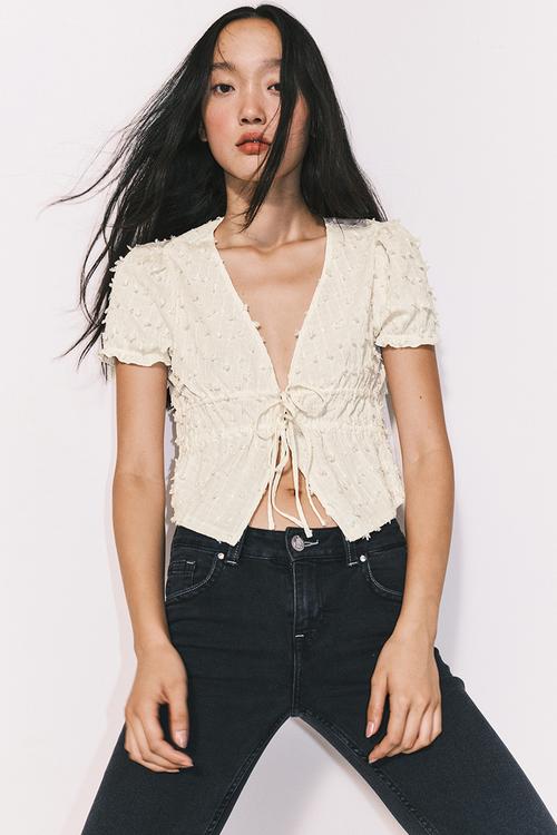 Plumeti tie-front top - cream
