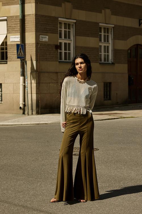Flared trousers - dark khaki green