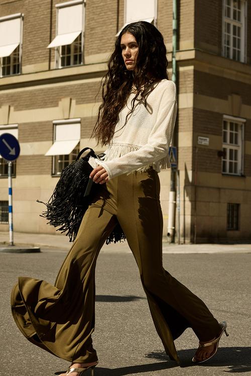 Flared trousers - dark khaki green