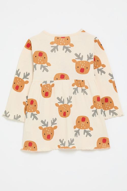 Long sleeve ribbed dress - neutral/reindeer