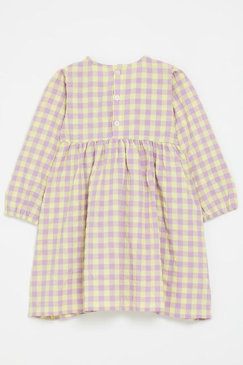 Long sleeve shirred bodice dress - multi
