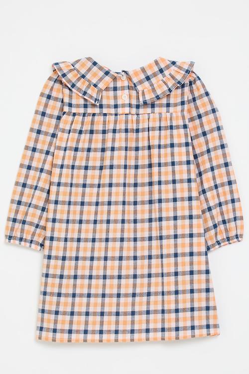 Frilled peter pan collar dress - peach/navy/white
