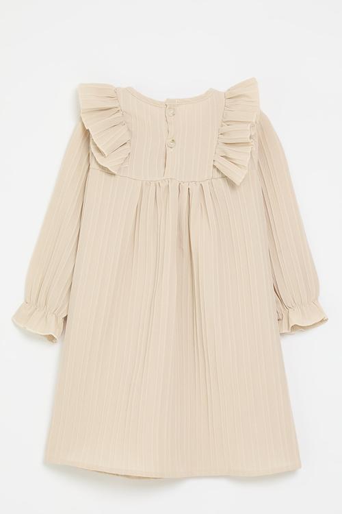 Long sleeve frilled strap dress - pink