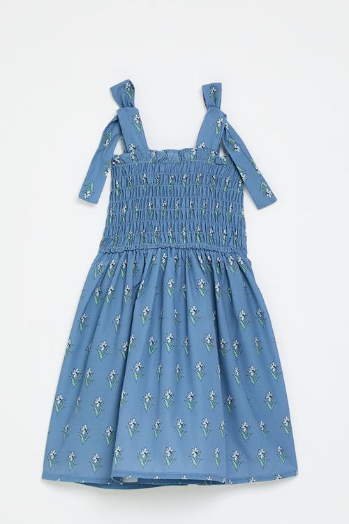 Shirred bodice dress - cornflower blue