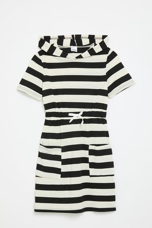 Short sleeve hooded dress - black stripe