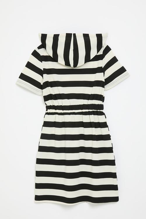 Short sleeve hooded dress - black stripe