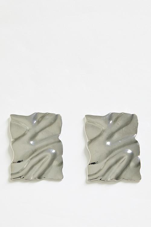 Rectangle Hammered Metal Stud Earrings- silver