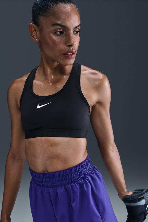 W Nk Swsh Med Spt Unpadded Bra - Black/White