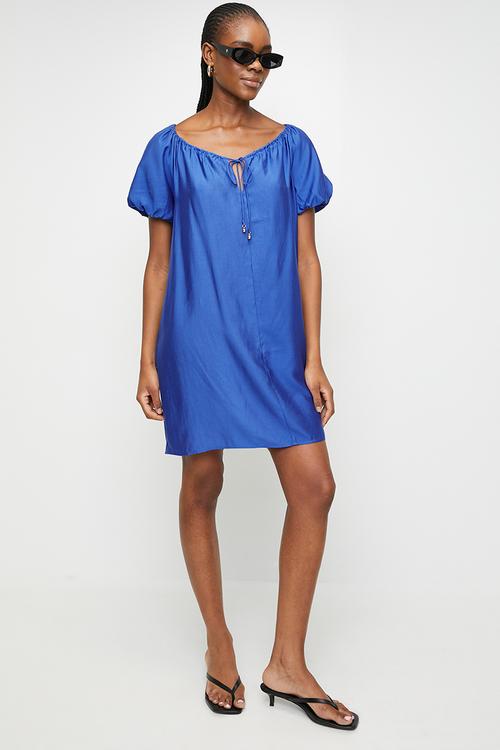 Drawstring-neck dress - dark blue