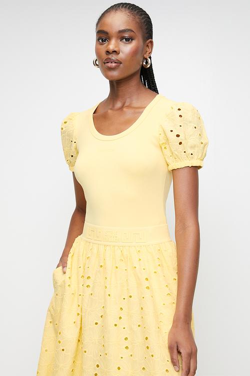 Ladies celine puff sleeve top - lemon