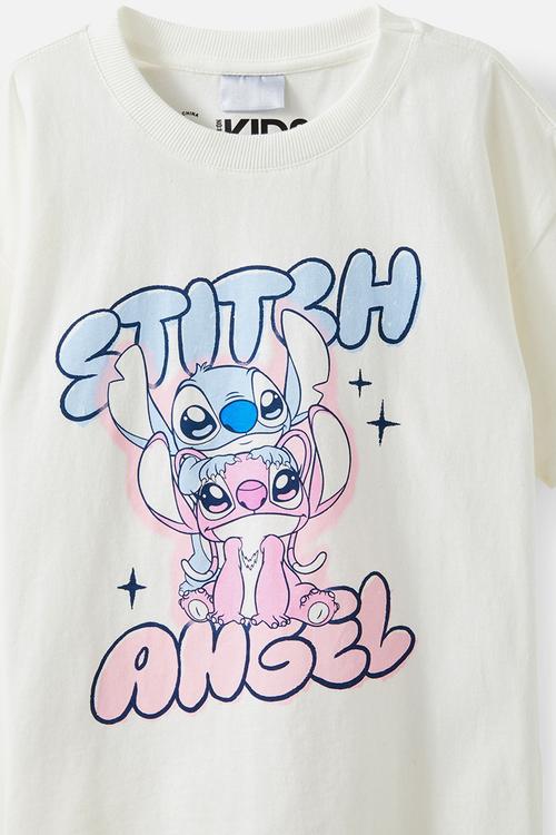 License Drop Shoulder Short Sleeve Tee -  Lcn Dis Stitch & Angel/Vanilla