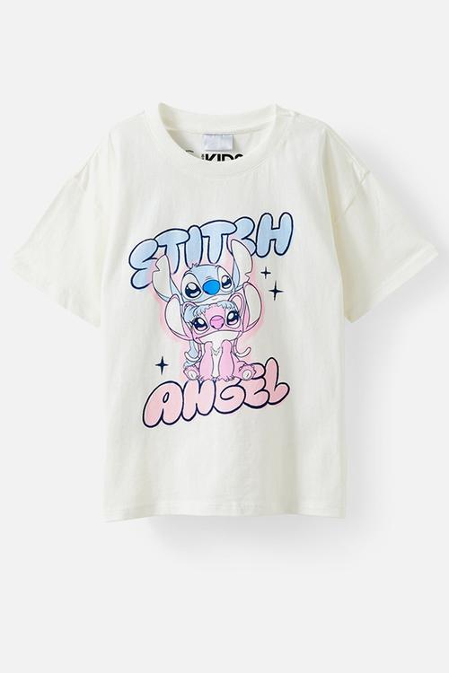 License Drop Shoulder Short Sleeve Tee -  Lcn Dis Stitch & Angel/Vanilla