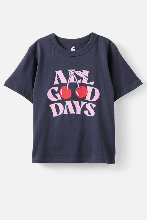 Poppy Oversize Graphic Print Tee -  Squid Ink/All Good Days