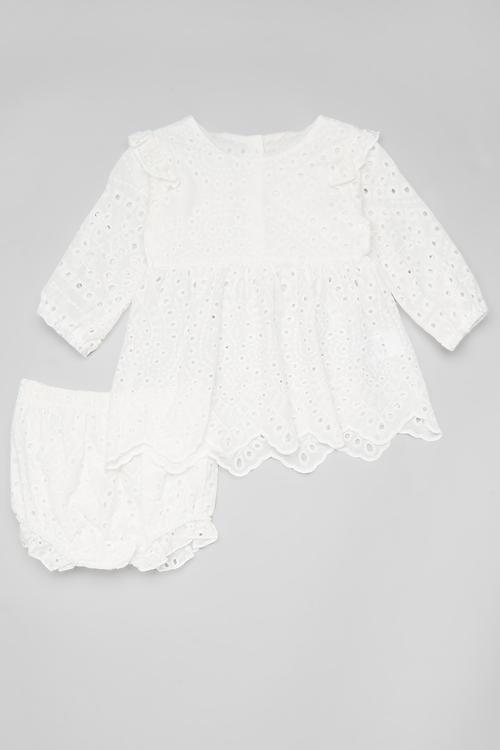 Broderie peplum dress with bloomer shorts - white
