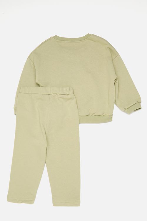 Ice cream embroidered sweater with joggers - light olive