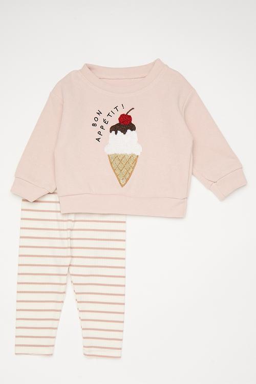 Gelato embroidered sweater with leggings - dusty pink/stripes