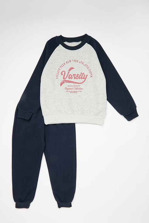 Word placement raglan sweatshirt with joggers - navy/grey