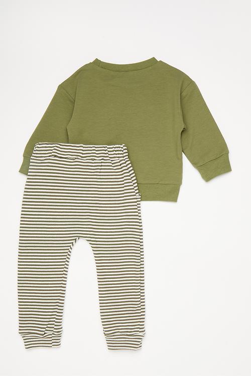 Contrast pocket sweater with joggers - green/green stripe