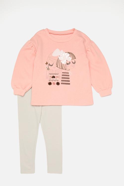 Long sleeve tee and legging set - rose quartz/light grey