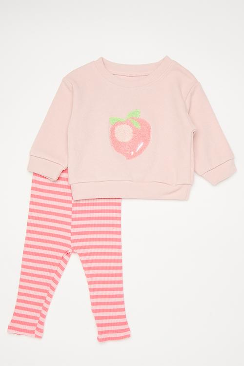 Pink halo embroidered sweater with leggings - pink/stripes