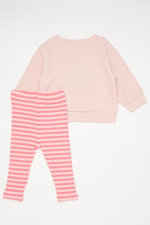 Pink halo embroidered sweater with leggings - pink/stripes