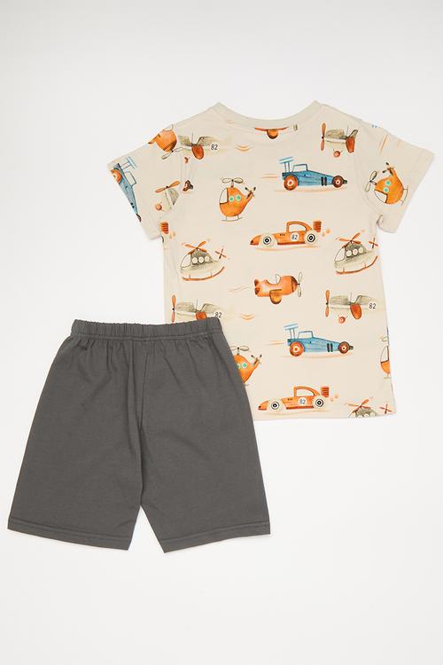 Tee & shorts set - cream/grey/multi
