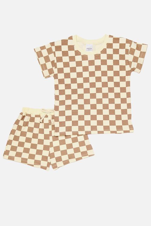 Tee & shorts - light brown/checkerboard