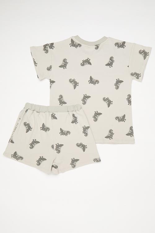 Dino all-over-print tee with matching shorts - grey