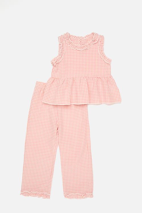 Sleeveless peplum tee & wide leg pants set - pink/gingham