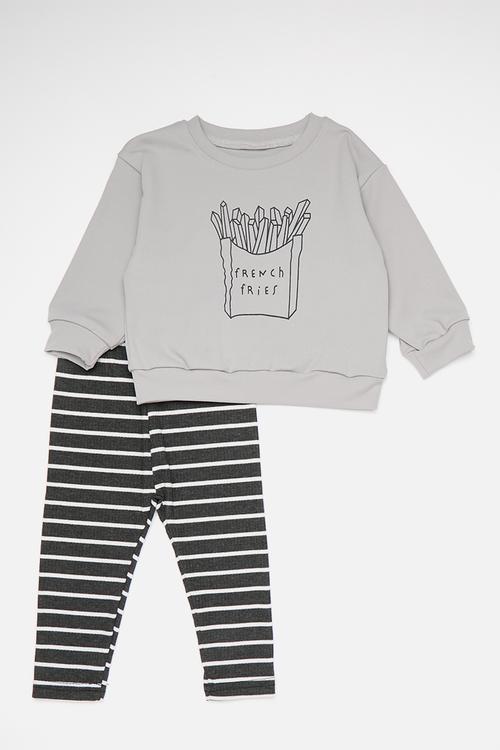 French fries placement print sweater with leggings - grey/stripe