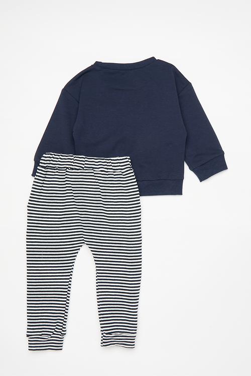 Contrast pocket sweater with joggers - navy/navy stripe