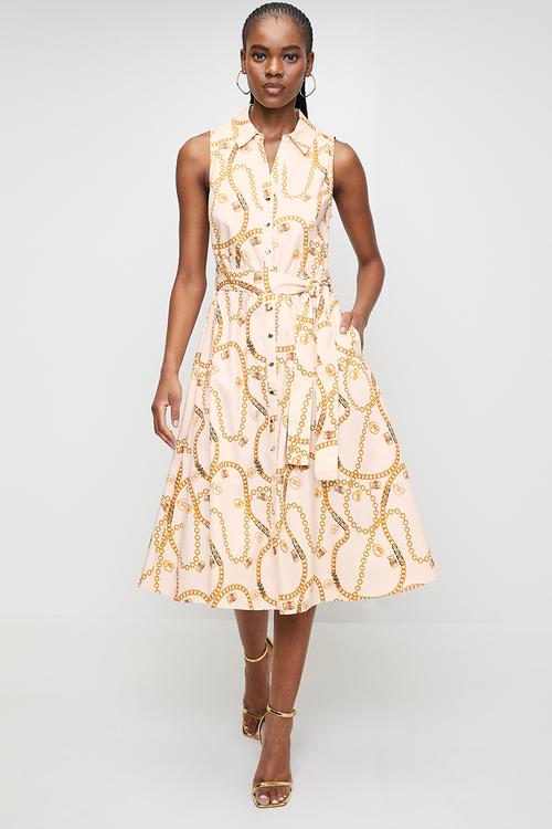 Ladies solange fit & flare shirt dress - cream