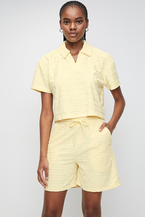 Ladies bella embossed logo jogger shorts - lemon