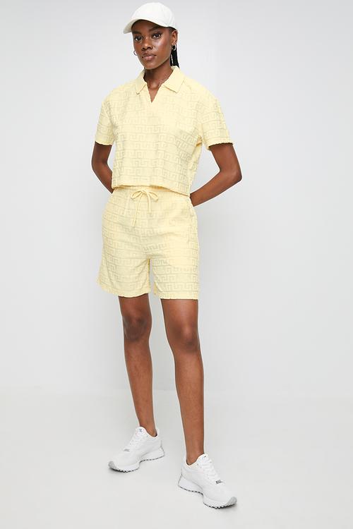 Ladies bella embossed logo jogger shorts - lemon