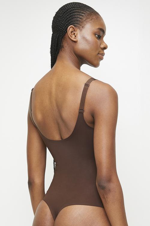 Plunge thong bodysuit - brown