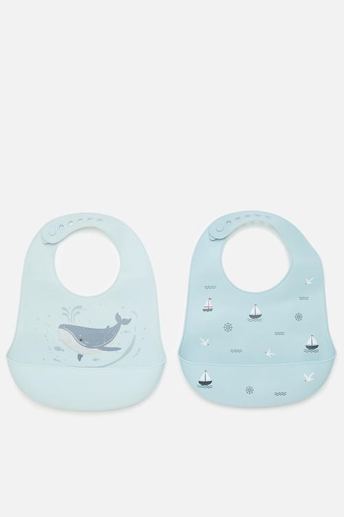 2 pack silicone bib - blue/multi