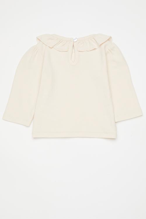 Long sleeve tee with neckline frill - off white