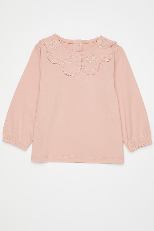 Long sleeve collared tee - pastel pink